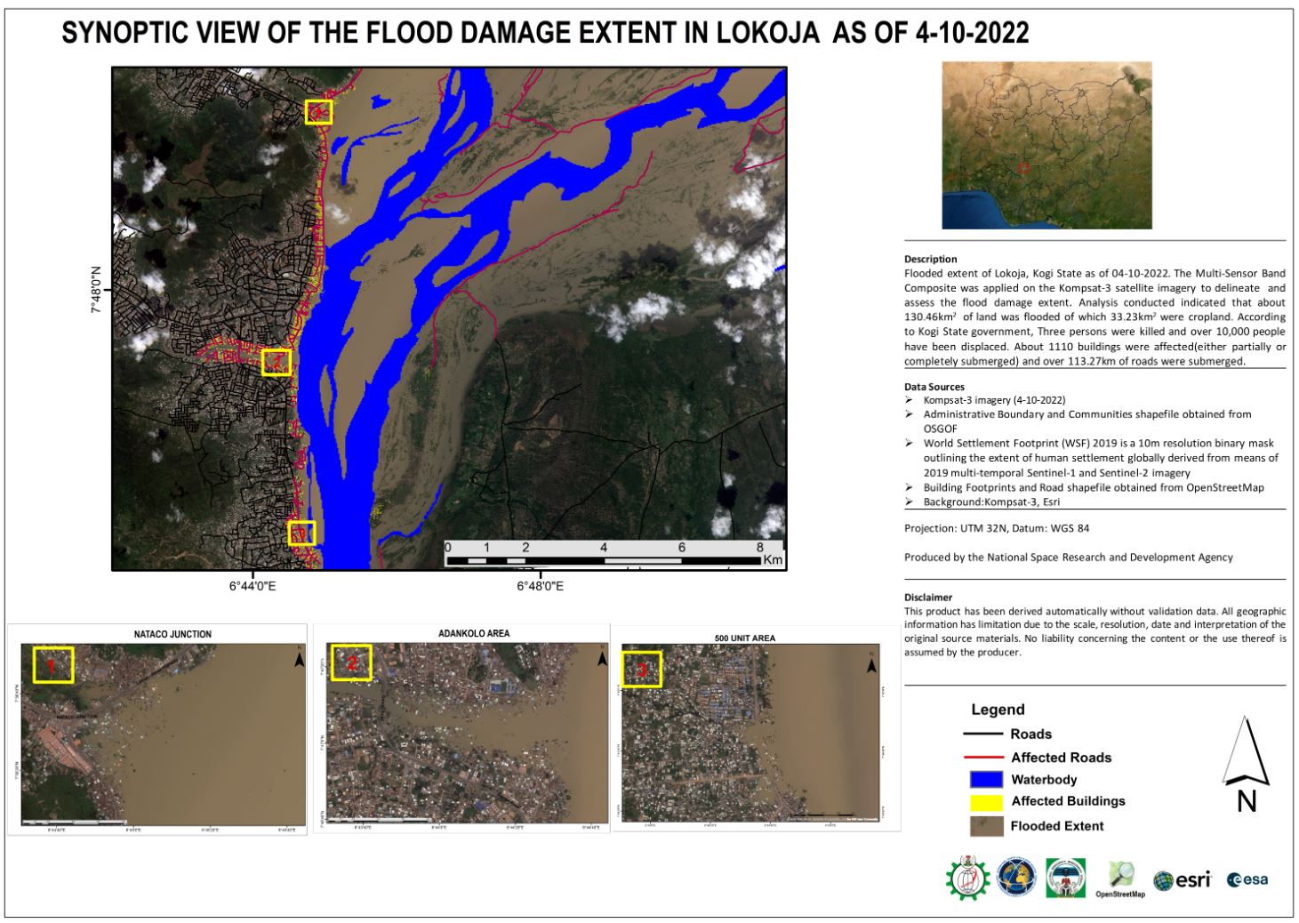 International Charter:Flood damage extent in Lokoja