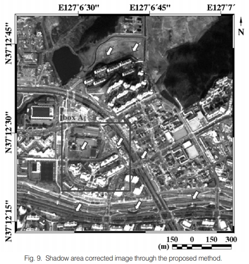 KOMPSAT-3 영상을 활용한 도심지 그림자 영역의 탐지 및 보정 방법 첨부 이미지