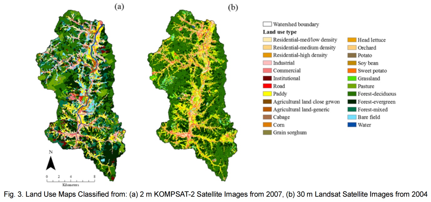 Comparison of SWAT streamflow and water quality in an agricultural watershed using KOMPSAT-2 and Landsat land use information